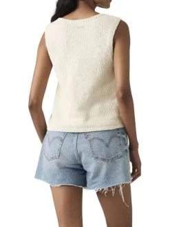 Gilet en coton écru uni avec une coupe droite et un col en V