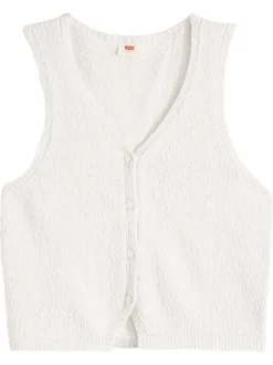 Gilet en coton écru uni avec une coupe droite et un col en V