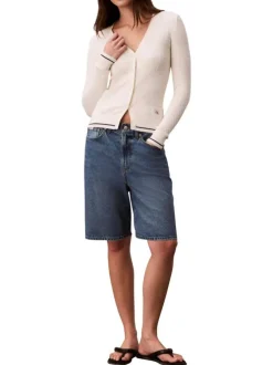 Gilet en coton écru uni avec une coupe moulante et un col V