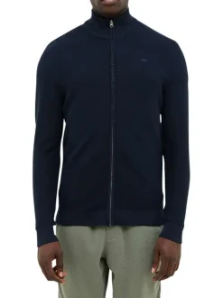 Gilet en coton marine avec un col montant et fermeture à glissière