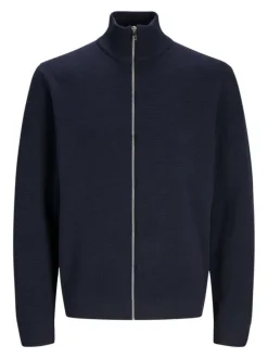 Gilet en coton marine en maille fine à coupe droite avec un col montant