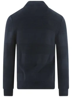 Gilet en coton marine en maille tricotée à coupe ajusté et un col camionneur