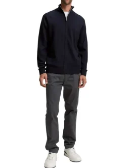 Gilet en coton marine uni avec un col montant et des manches longues
