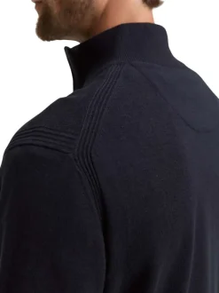 Gilet en coton marine uni avec un col montant et des manches longues