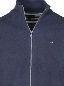 Gilet en coton marine uni avec une coupe droite et un col montant