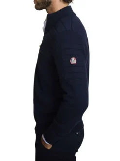 Gilet en coton marine uni avec une coupe droite et un col montant