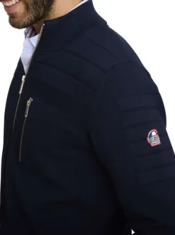 Gilet en coton marine uni avec une coupe droite et un col montant