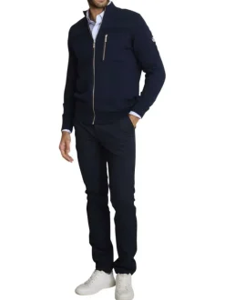 Gilet en coton marine uni avec une coupe droite et un col montant