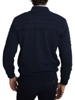 Gilet en coton marine uni avec une coupe droite et un col montant