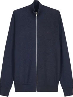 Gilet en coton marine uni avec une coupe droite et un col montant