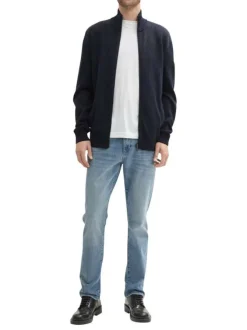 Gilet en coton marine uni à coupe droite et col montant zippé