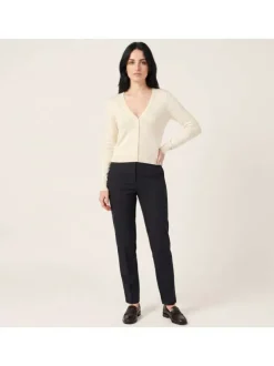 Gilet en coton mélangé beige uni pourvu d'une coupe ajustée et d'un col v