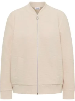 Gilet en coton mélangé beige uni pourvu d'une coupe droite et d'un col montant