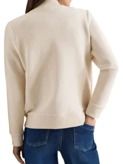 Gilet en coton mélangé beige uni pourvu d'une coupe droite et d'un col montant