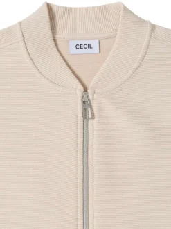 Gilet en coton mélangé beige uni pourvu d'une coupe droite et d'un col montant