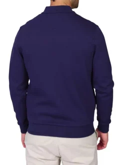 Gilet en coton mélangé marine uni avec une coupe droite et un col montant