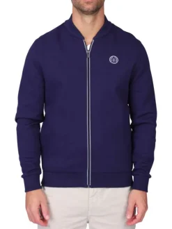 Gilet en coton mélangé marine uni avec une coupe droite et un col montant