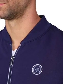 Gilet en coton mélangé marine uni avec une coupe droite et un col montant