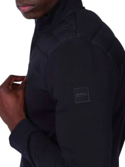 Gilet en coton mélangé noir uni avec une coupe droite et un col montant