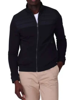 Gilet en coton mélangé noir uni avec une coupe droite et un col montant