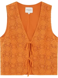 Gilet en coton orange uni sans manche pourvu d'une coupe droite