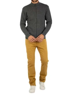 Gilet en laine gris uni coupe droite avec un col montant zippé
