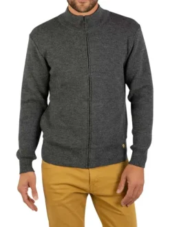 Gilet en laine gris uni coupe droite avec un col montant zippé