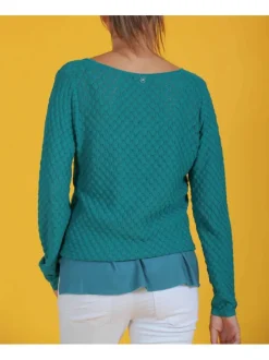 Gilet en maille ajourée pour femme pétrole coupe évasée HALO