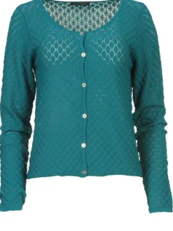 Gilet en maille ajourée pour femme pétrole coupe évasée HALO