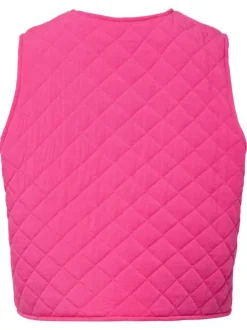 Gilet fuchsia uni sans manche avec une coupe droite et un col rond