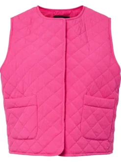Gilet fuchsia uni sans manche avec une coupe droite et un col rond