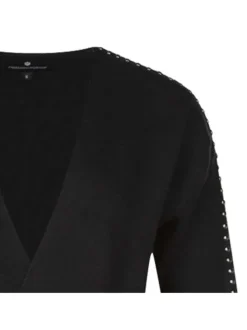 Gilet Gaxina noir uni à col v, manches longues et ceinture amovible