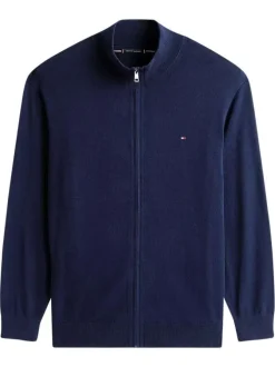 Gilet grande taille en coton marine uni avec une fermeture zippée