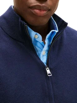 Gilet grande taille en coton marine uni avec une fermeture zippée