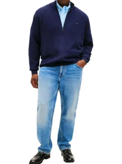 Gilet grande taille en coton marine uni avec une fermeture zippée