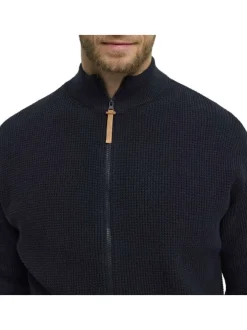 Gilet Grande Taille en coton mélangé marine uni à coupe droite et col camionneur