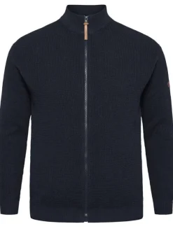 Gilet Grande Taille en coton mélangé marine uni à coupe droite et col camionneur