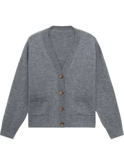 Gilet gris col v pourvu d'une coupe droite et de manches longues
