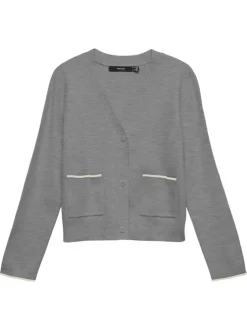 Gilet gris à coupe ajustée pourvu d'un col v et de manches longues