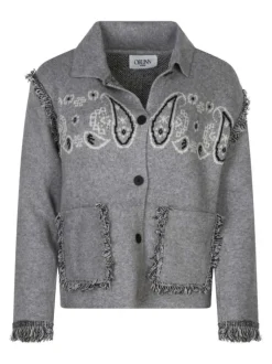 Gilet gris motifs cachemire avec une coupe droite et un col à rabats