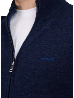 Gilet indigo uni avec une coupe droite à col montant et des poches
