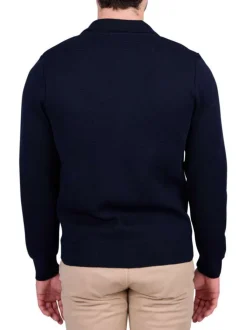 Gilet indigo uni avec une coupe droite à col montant et des poches