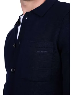Gilet indigo uni avec une coupe droite à col montant et des poches