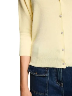 Gilet jaune uni à coupe droite avec des manches 3/4 et 5 boutons