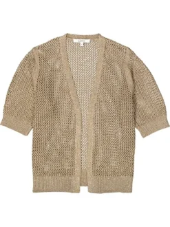 Gilet kaki en maille ajourée avec une coupe droite et des manches 2/3