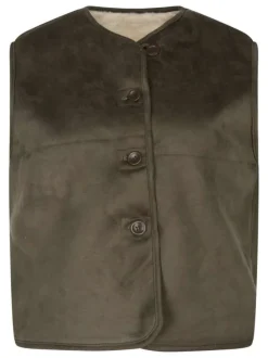 Gilet kaki uni avec une coupe ajustée et une fermeture boutonnée