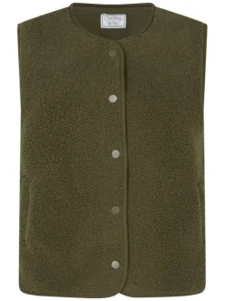 Gilet kaki uni sans manches en maille sherpa et une coupe ajustée