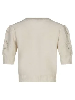 Gilet manches longues beige en maille ajourée à coupe droite avec un col v