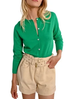Gilet manches longues vert uni avec une coupe droite et un col rond