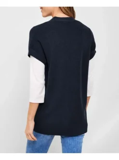 Gilet marine en maille jersey à coupe droite et à manches courtes